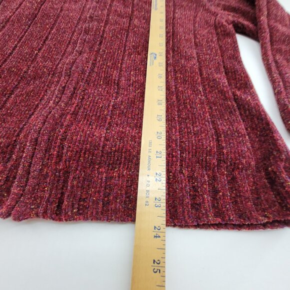 Vtg Studio Works Sweater Womens M Berry Solid Ribbed Soft Cardigan Knit Full Zip - Picture 11 of 12